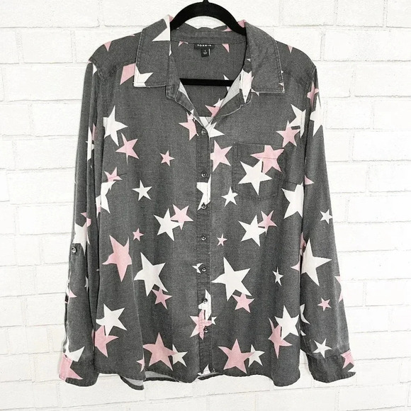 Torrid Taylor Black Burnout Star Print Button Front Shirt Women's Plus Size 1X - Picture 1 of 9